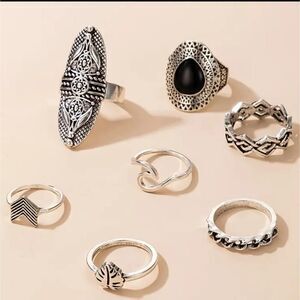 Vintage Boho Style Stackable Knuckle Silvery Rings 7pcs/Set